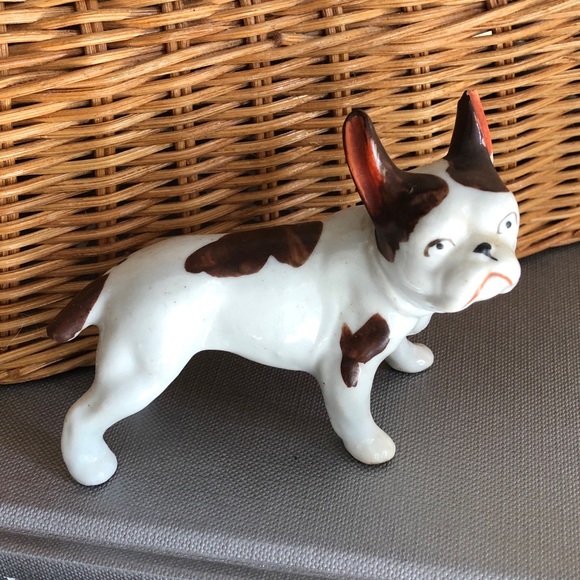 BOSTON TERRIER Vintage Figurine JAPAN Brown I White Dog Puppy *Flaw*